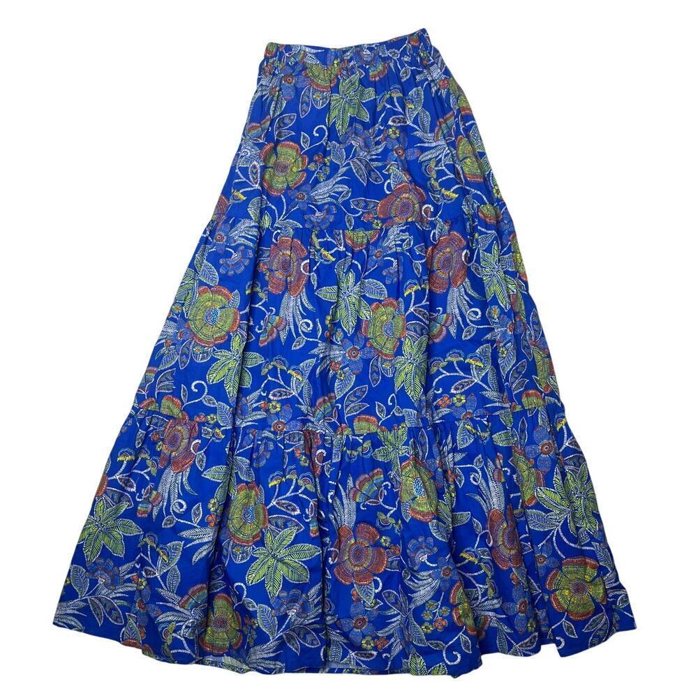Flying Tomato Blue Floral Tiered Maxi Skirt Vacation Tropical Beach sz S Boho - Picture 2 of 6